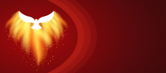 Pentecost Sunday Christian holiday Abstract Banner. Whit Sunday or Whitsun Vector Illustration. Holy spirit or Holy Ghost. Copy Space Horizontal poster. Website header, social media post, Prayer card
