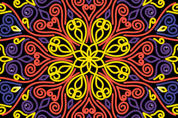 Beautiful simple caleidoscope flowers line art pattern 