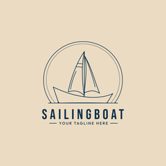 sailing ship line art logo minimalist, boat logo simple vector illustration design