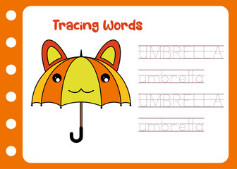 tracing the word umbrella cartoon 