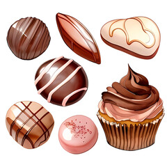 Collection Watercolor of sweet chocolate design great for cards, banners, headers, party posters or decorate your artwork.