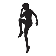Fototapeta na wymiar Sporty young woman doing martial arts exercise, silhouette over white background