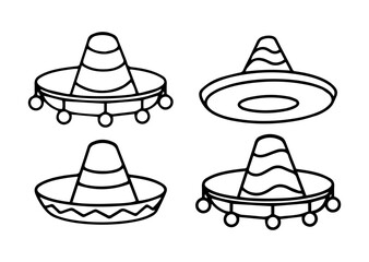 Mexican sombrero with ornament design on top. Vector icon of traditional mexican hat in black and white colors
