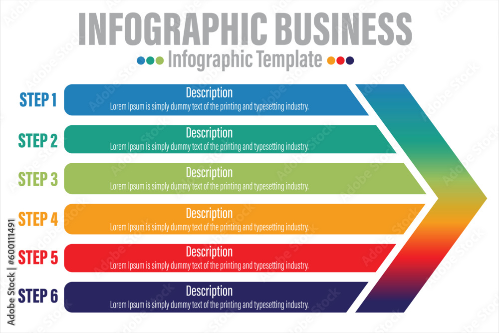 Poster arrow infographic business concept for slide presentation with 6 point 6 step or six option list and