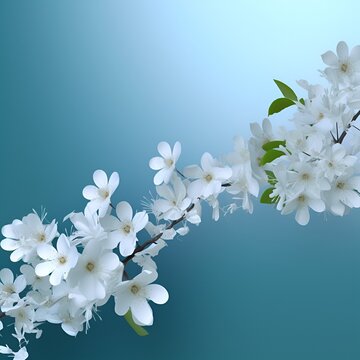 Abstract background - white flowers on a blue background. Generative AI.