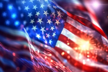 United States Flag with Bokeh Lights Background. AI