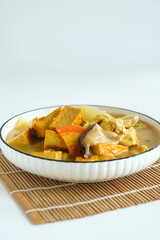 stir fried yellow tofu, mushroom, chicken. chinese food