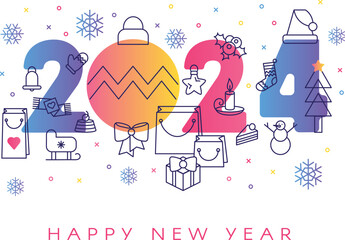 Horizontal Happy 2024 New Year A4 Holiday poster in white blue colors with 2024 and Happy New Year inscription. Template for printing, announcement poster for inviting guests to celebration. Vector