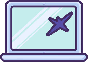 Fototapeta premium Laptop with broken screen. Disposal and recycling of electronic devices and equipment. Flat icon in stroke, element for infographics design. Simple cartoon outline vector isolated on white background