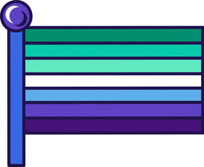 Flag of Trans Inclusive Gay Men Pride on flagstaff. Traditional and progressive unconventional sexual relations between sexes groups. Color stroke vector isolated on white background