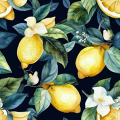 A Refreshing Watercolor Seamless Illustration of Lemons and Flowers.