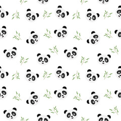 Fototapeta na wymiar Panda and bamboo theme seamless pattern