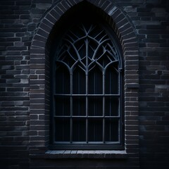 Obraz premium A brick wall with a Gothic-style window, ancient created with Generative AI Technology