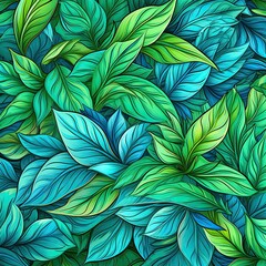 Seamless pattern of fresh green foliage leaves in the background. Ideal for eco-friendly designs. Generative AI