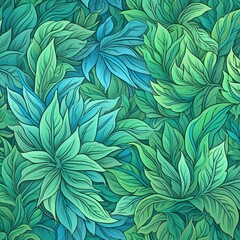 Seamless pattern of fresh green foliage leaves in the background. Ideal for eco-friendly designs. Generative AI