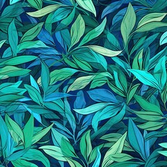 Fototapeta na wymiar Seamless pattern of fresh green foliage leaves in the background. Ideal for eco-friendly designs. Generative AI