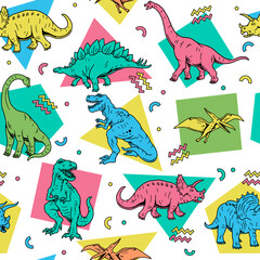 Dinosaurs Seamless Pattern. Cartoon Dinosaurs Kids Seamless Repeat Design. Dinos in Neon Colors Seamless Pattern © cddesign.co