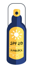 Sunscreen spray with SPF 20. Sunblock cosmetics. Lotion, liquid cream bottle. Summer skincare and protection concept. Flat cartoon vector illustration