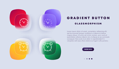 Watch icon set. A visual representation of a timepiece that can be worn on the wrist or carried in a pocket. Time concept. Glassmorphism style. Vector line icon for Business and Advertising