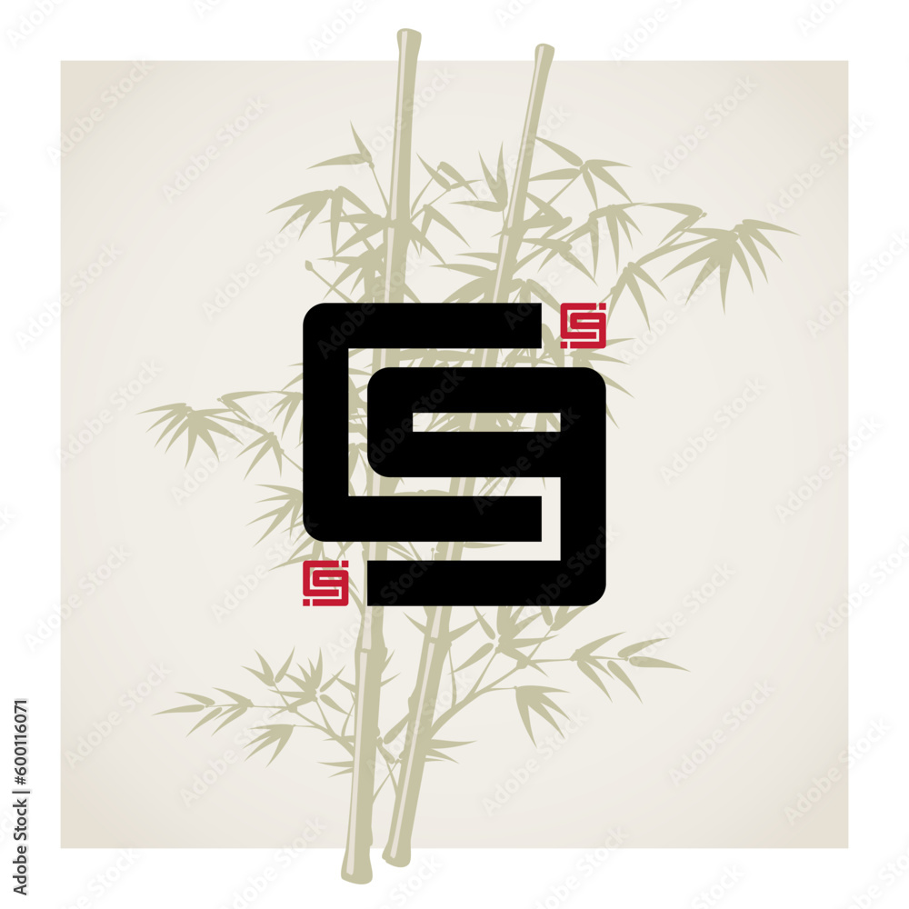 Poster cg - monogram or logotype with red square in the form of miniature of this logo. c and initials or l
