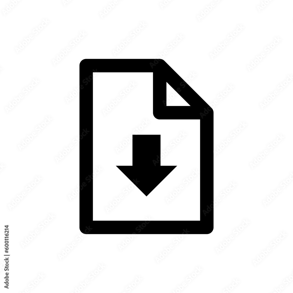 Aufkleber download file icon, file document import icon sign with arrow down - save folder file icon button . line outline