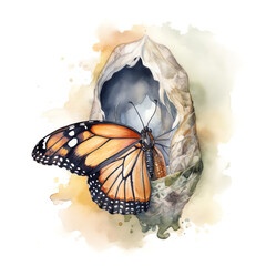 A butterfly emerging from its cocoon, representing transformation and newfound freedom. Generative AI.
