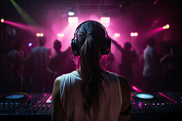 Unrecognizable female dj in a disco club. AI generative