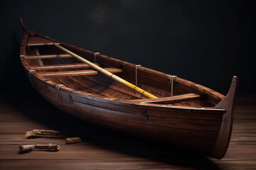 wooden rowboat with oars. generative AI