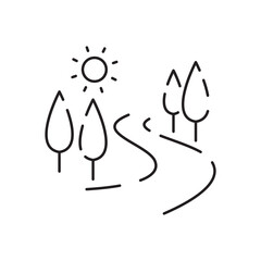 Landscape icons, thin line style, flat design vector illustration. Summer, spring season. Nature