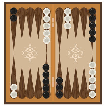 Backgammon on a white background. Board game of backgammon for recreation. Vector illustration.