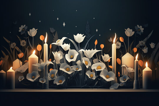 A paper art style scene of a memorial service. generative AI