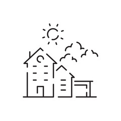 Landscape icons, thin line style, flat design vector illustration. Summer, spring season. Nature garden and home
