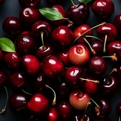 Background - cherry berries. View from above. Generative AI.