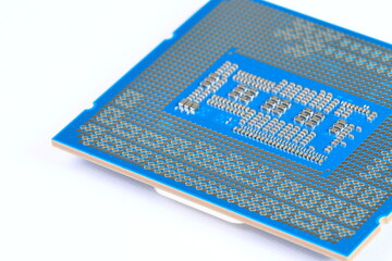 CPU : Central Processing Unit,  Computer processor from the bottom side, socket contact isolated on white background