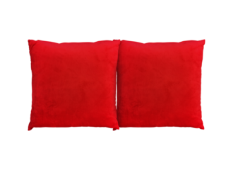 Set of red velvet cushions for living room decoration.  PNG transparent