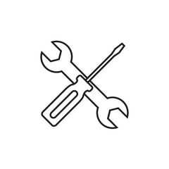 Screwdriver and wrench line icon, repair logo vector