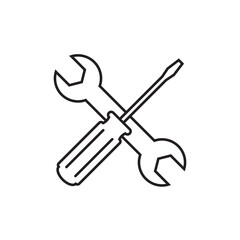 Screwdriver and wrench line icon, repair logo vector