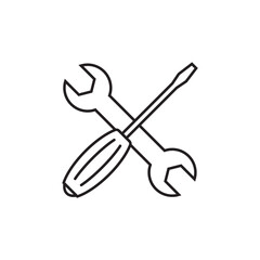 Screwdriver and wrench line icon, repair logo vector