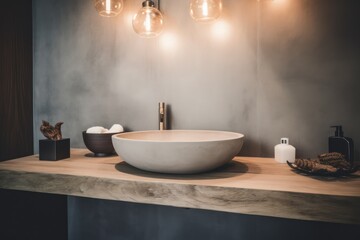 Fototapeta na wymiar Stylish Boho-Scandinavian Bathroom with Luxurious Freestanding Tub and Designer Details..