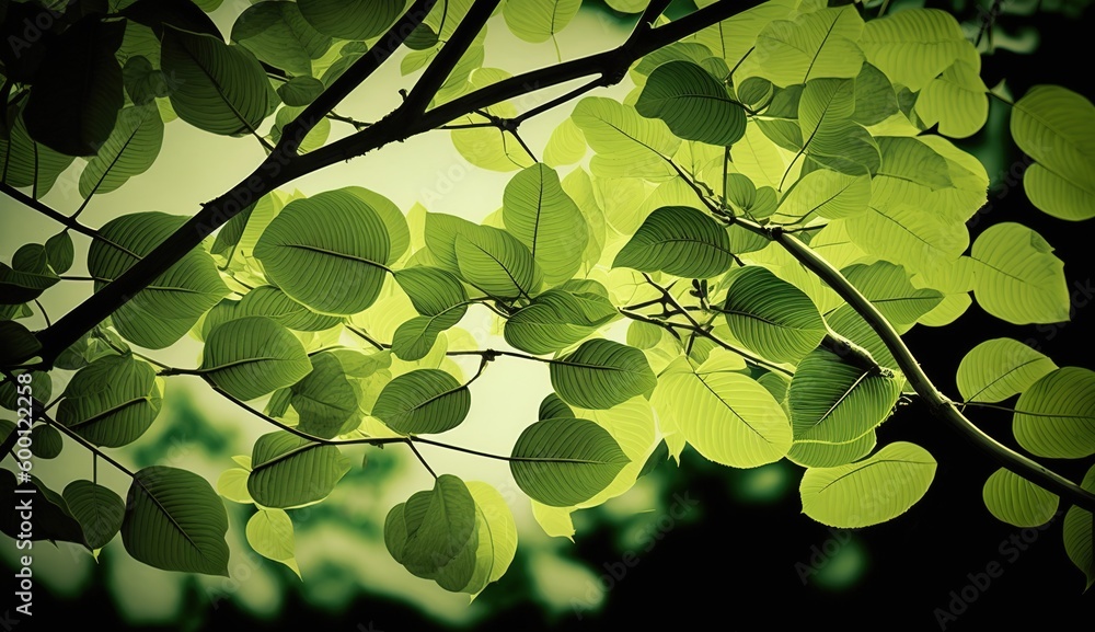 Poster trees with green leaves generative ai