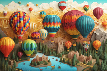 Obraz premium hot air balloon festival paper art. generative AI