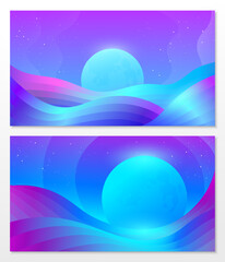 Abstract vector illustrations of moon with curving gradient waves