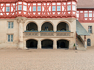 Detail of the entrance with archway of the Duderstadt town hall. Duderstadt