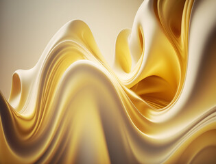 Yellow silk liquid wave in motion background. Abstract paint fluid closeup backdrop for banner. Generative AI