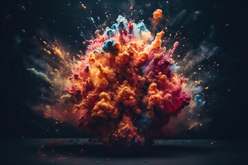 Colorful explosion, with orange, pink and blue fumes, generative ai