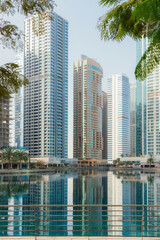 Fototapeta na wymiar Panoramic view of Jumeirah Lakes Towers in Dubai during morning, United Arab Emirates
