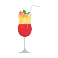 Cocktail glasses vector illustration. Refreshing cocktails with ice cubes and lemons. Party in the club. Menu designs. Alcoholic drinks. Summer and beach