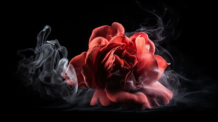 rose on black background with smoke