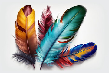 colorful feathers, white background