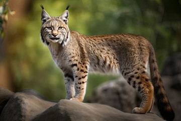 Obraz premium Bobcat (Lynx rufus) standing on a rock